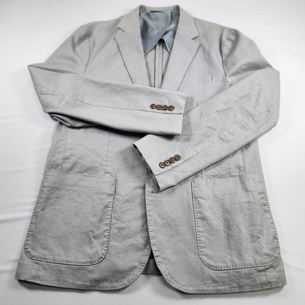 J Crew Classic-fit suit jacket hemp/cotton BC612 Unstructured Gray Mens M NEW